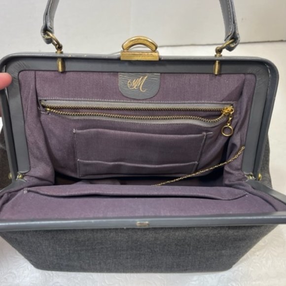 VTG Morris Moskowitz Gray Fabric Patent Handbag w/Coin Purse Handbag 11x 5x7.5" - Picture 6 of 13